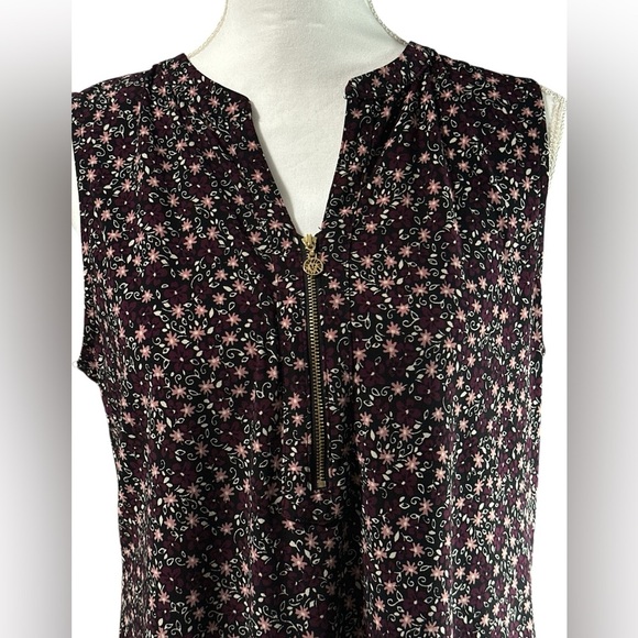 Anne Klein Pleated Floral Sleeveless Top with Zipper, Size Medium - Picture 2 of 9